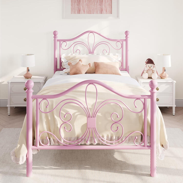 SHA CERLIN Pink Twin Bed Frame with Butterfly Headboard SHA CERLIN Pink Twin Bed Frame with Butterfly Headboard